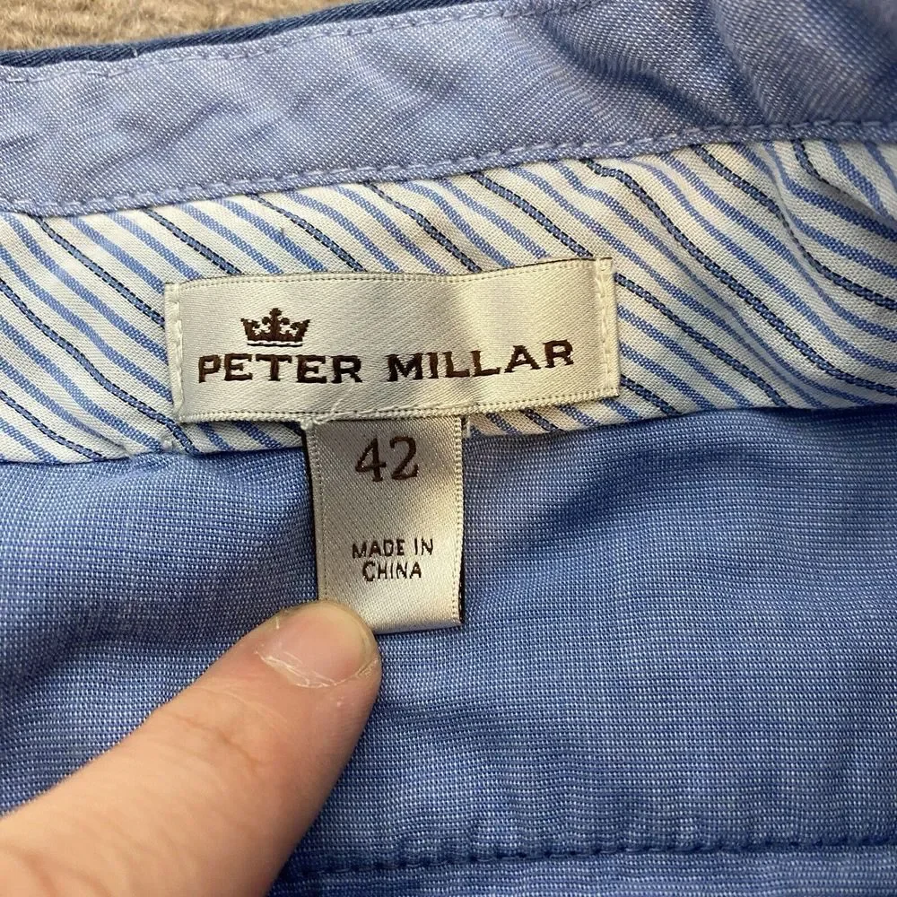 Peter Millar Chino Shorts Men's 42 Blue Polka‎ Dot Flat Front Cotton Preppy Logo
